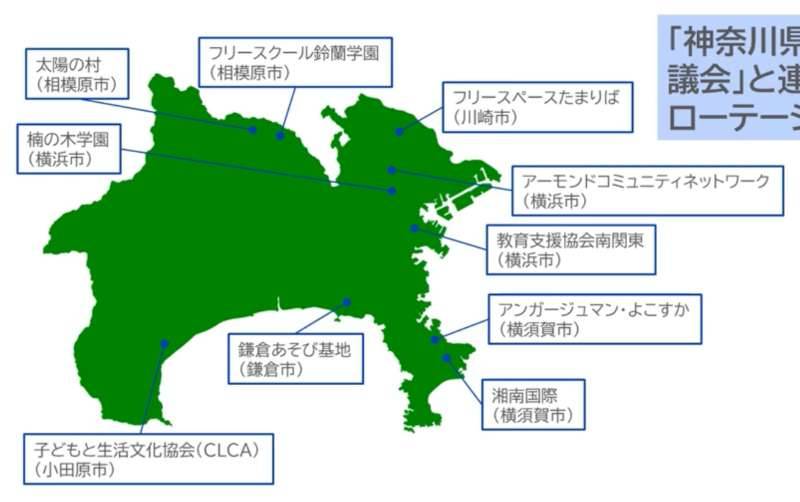 本取組に携わっている県内フリースクール団体10団体。ローテーションを組んで、メタバース空間での支援を行っている